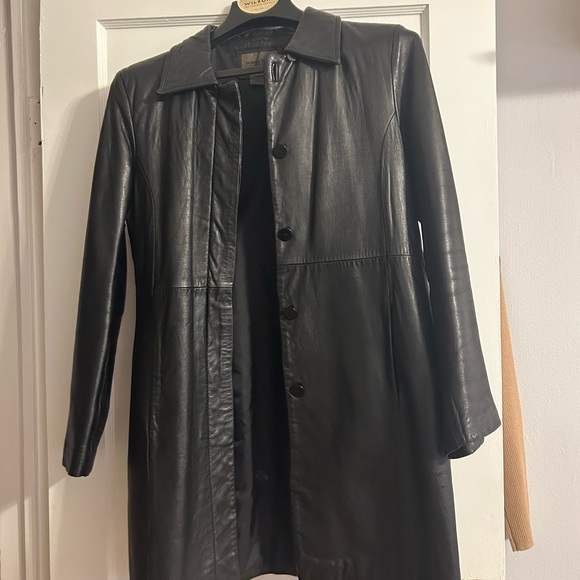 Black leather jacket/peacoat - Picture 1 of 5